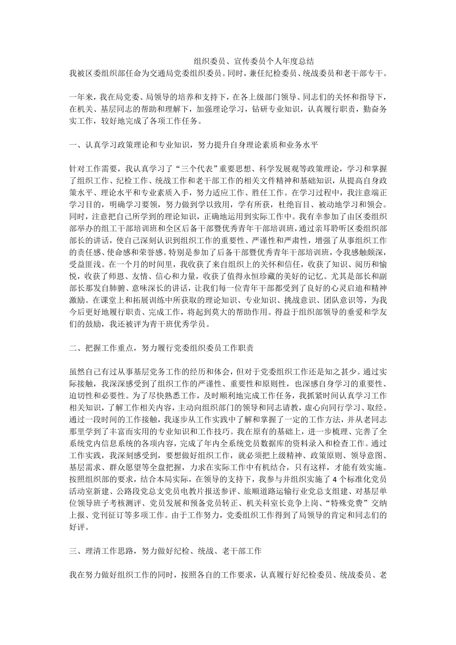 组织委员、宣传委员个人总结.doc_第1页