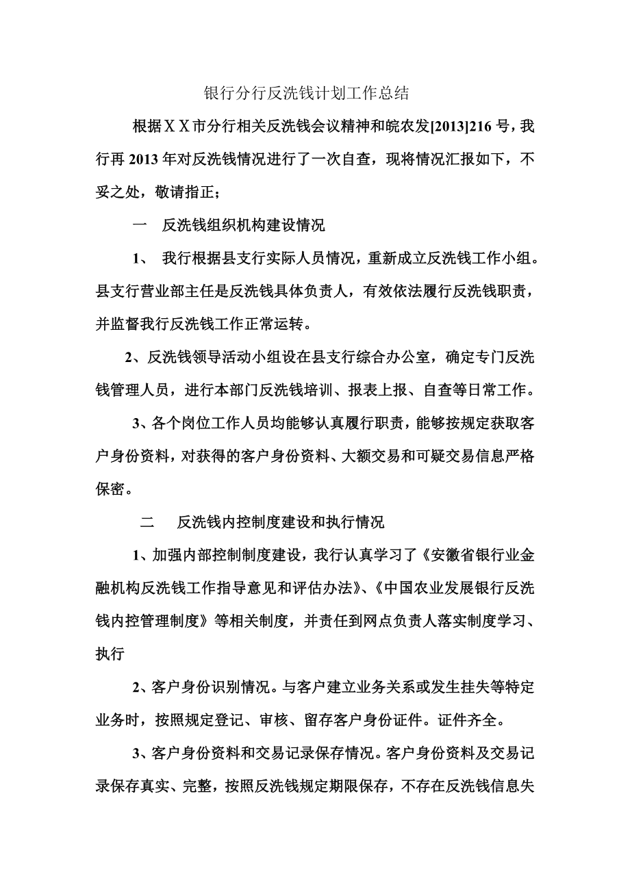 银行分行反洗钱计划工作总结.doc_第1页