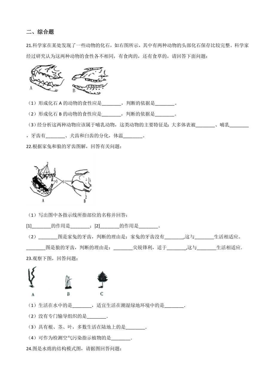 苏科版七年级下册生物练习题-第11章-地面上的生物(无答案).doc_第3页