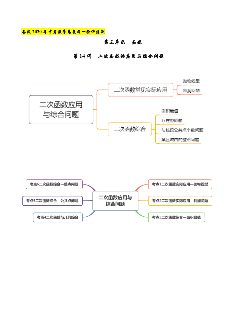 第14讲-二次函数与综合问题(讲练)(原卷版).doc_第1页