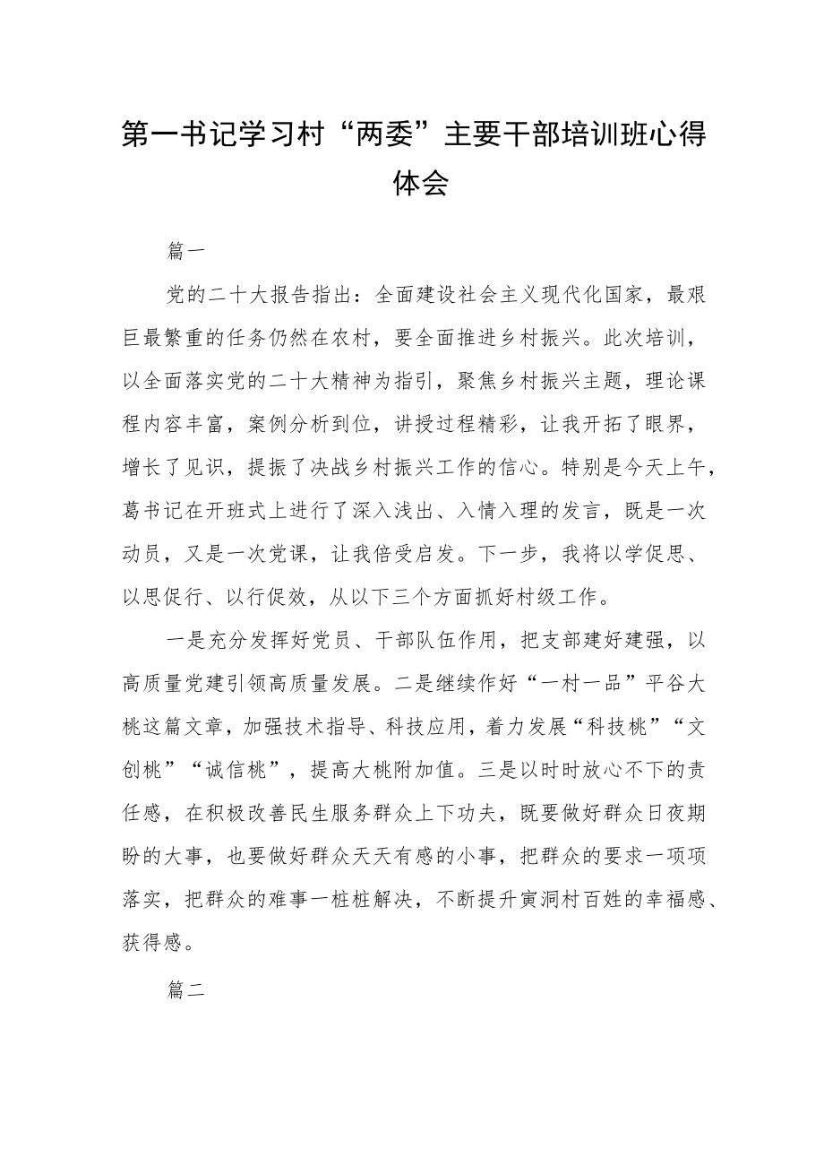 第一书记学习村“两委”主要干部培训班心得体会七篇.docx_第1页