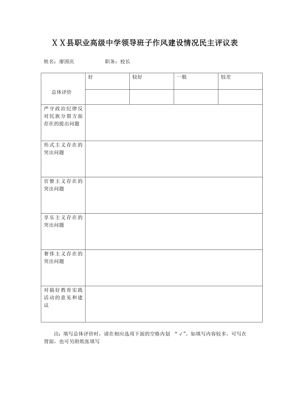 职业高级中学领导班子作风建设情况民主评议表.doc_第2页