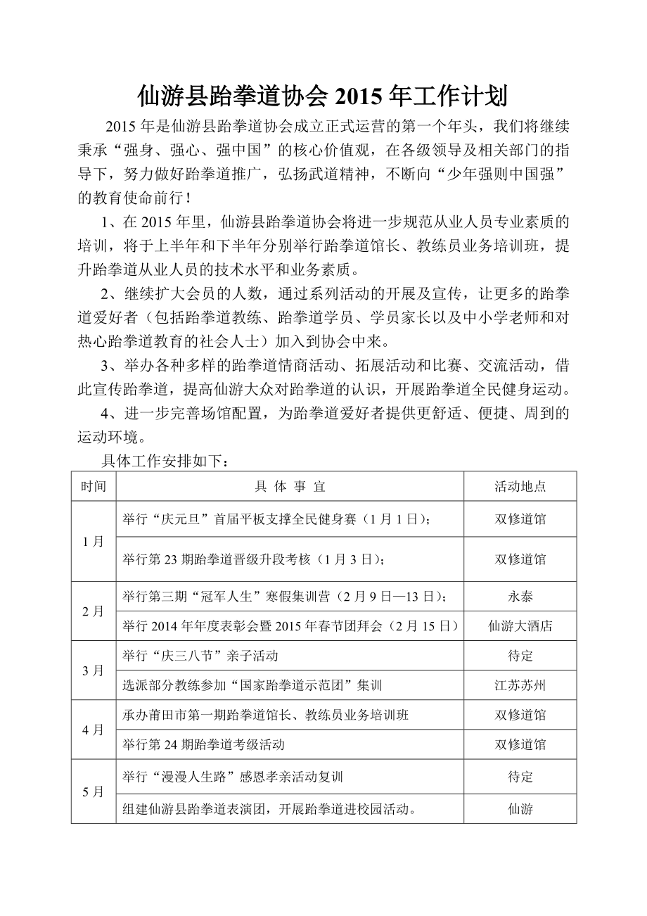 仙游县跆拳道协会工作目标【精选资料】 .doc_第1页