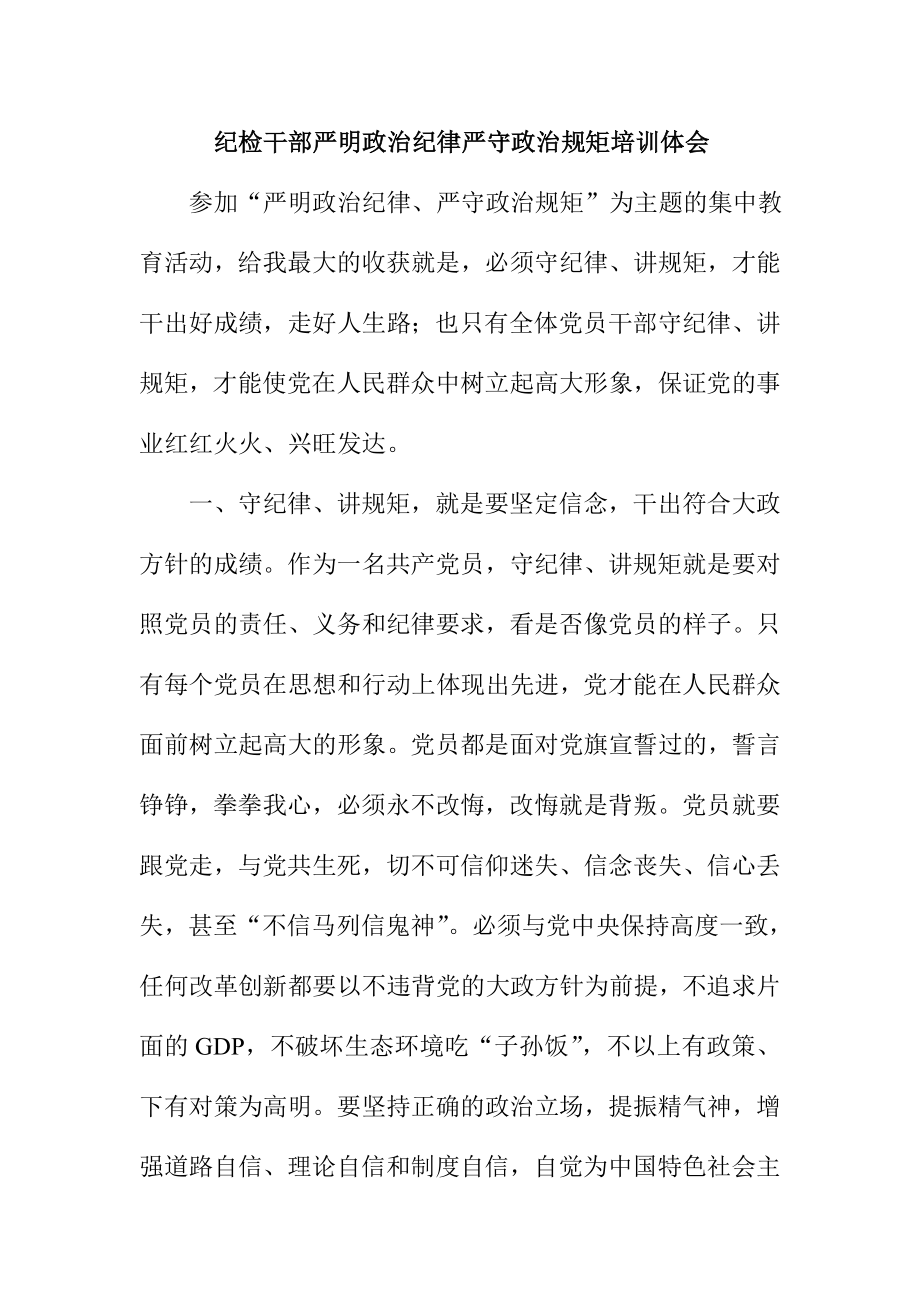 纪检干部严明政治纪律严守政治规矩培训体会.doc_第1页