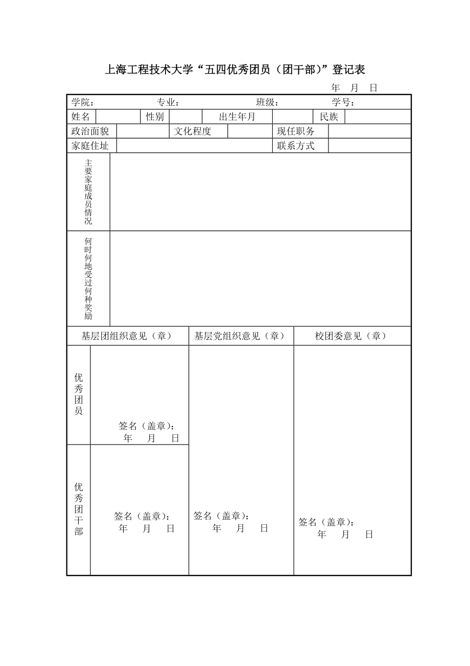 上海工程技术大学“五四优秀团员（团干部）”登记表.doc_第1页