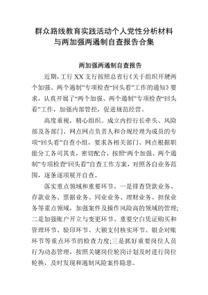 群众路线教育实践活动个人党性分析材料与两加强两遏制自查报告合集.doc