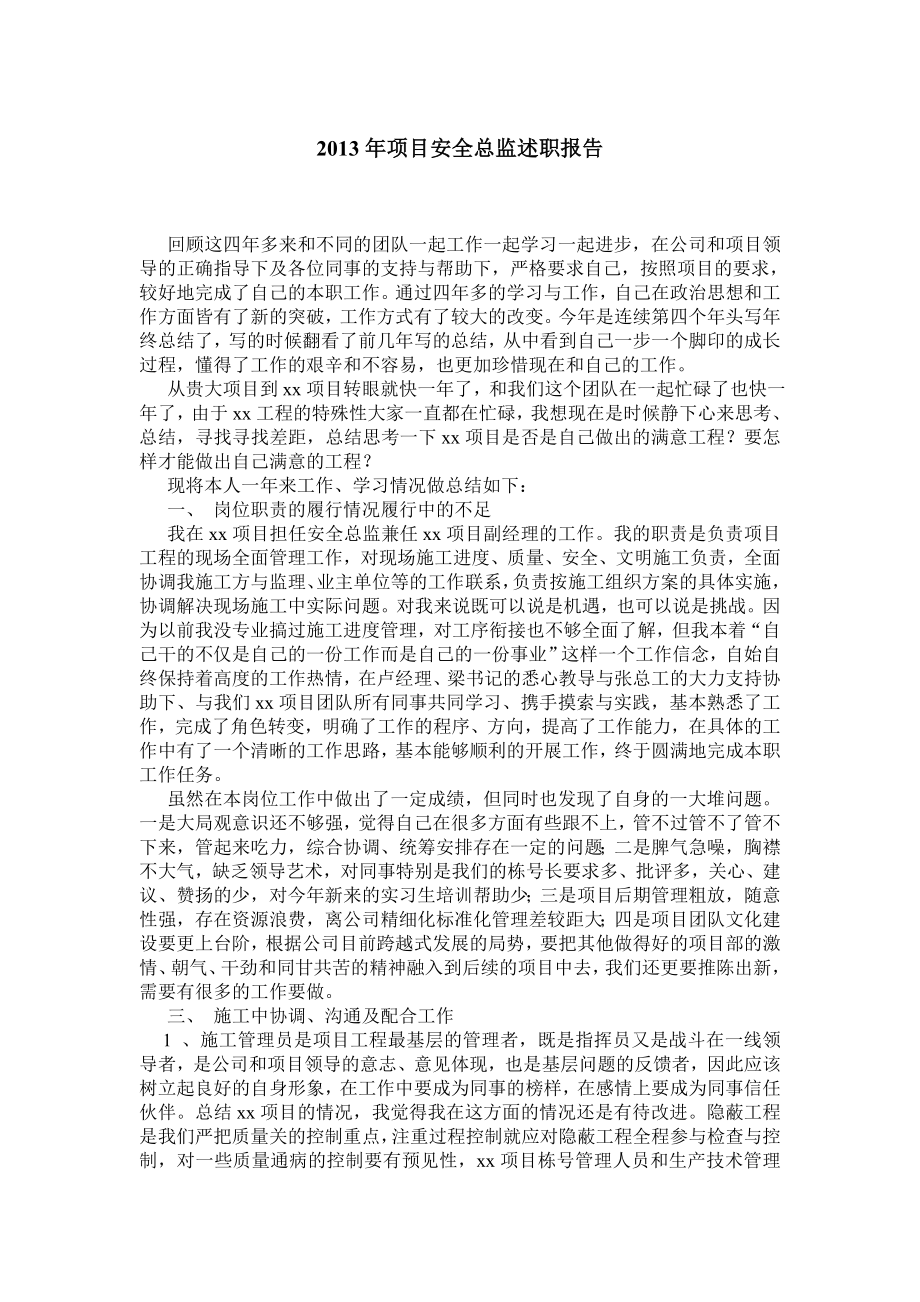 项目安全总监述职报告.doc_第1页