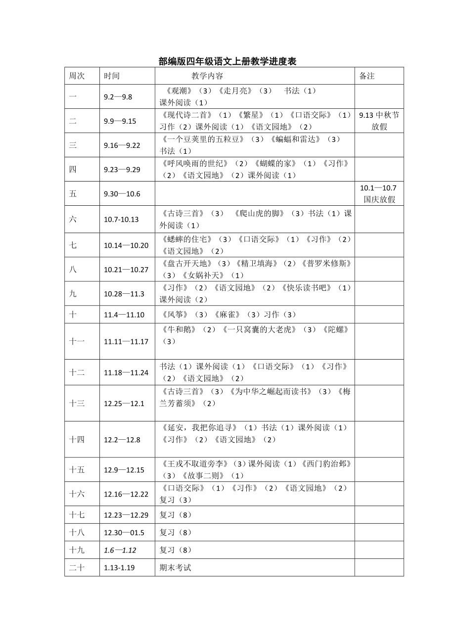 统编版四年级语文上册全册教案教学设计合集.doc_第1页