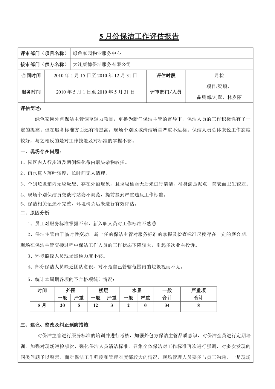 5月份保洁工作评估报告.doc_第1页