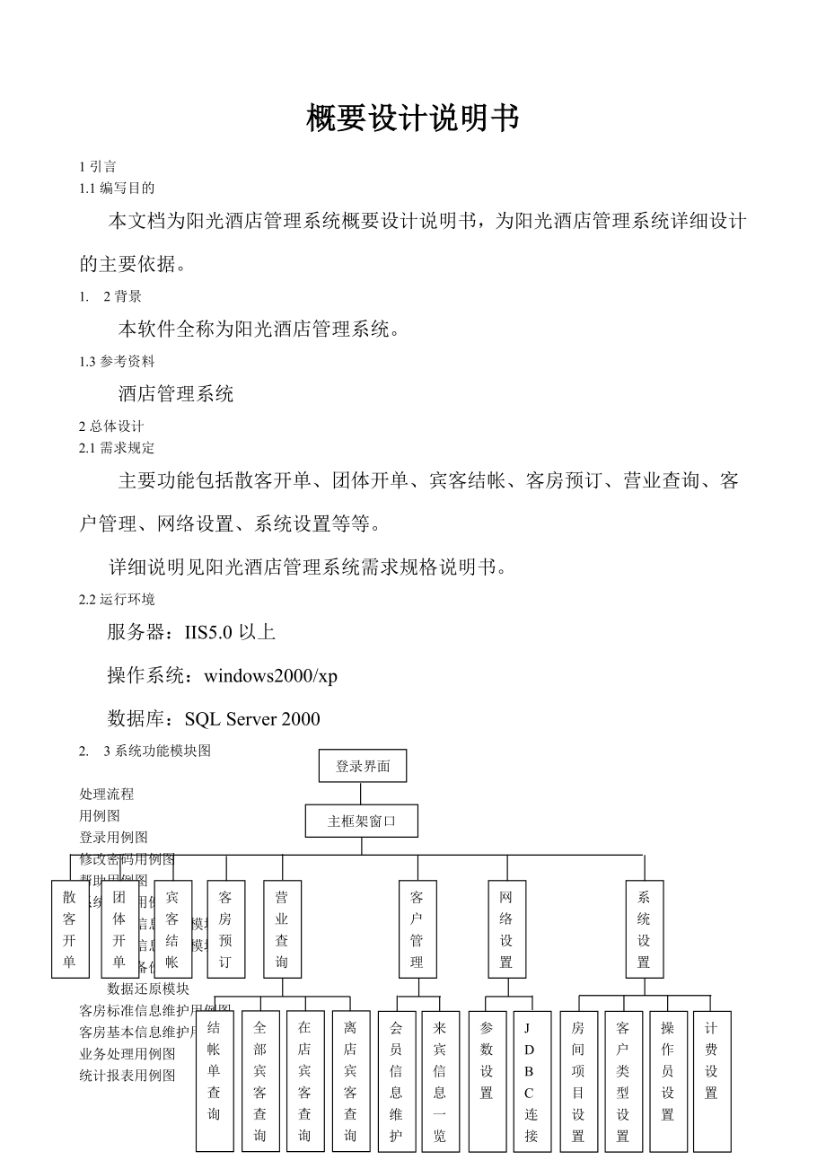 酒店管理系统概要设计说明书.docx_第1页