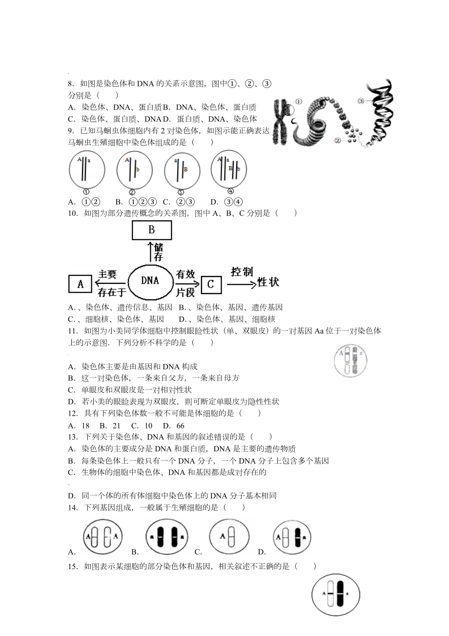 第二节基因在亲子代间的传递练习题.doc_第2页