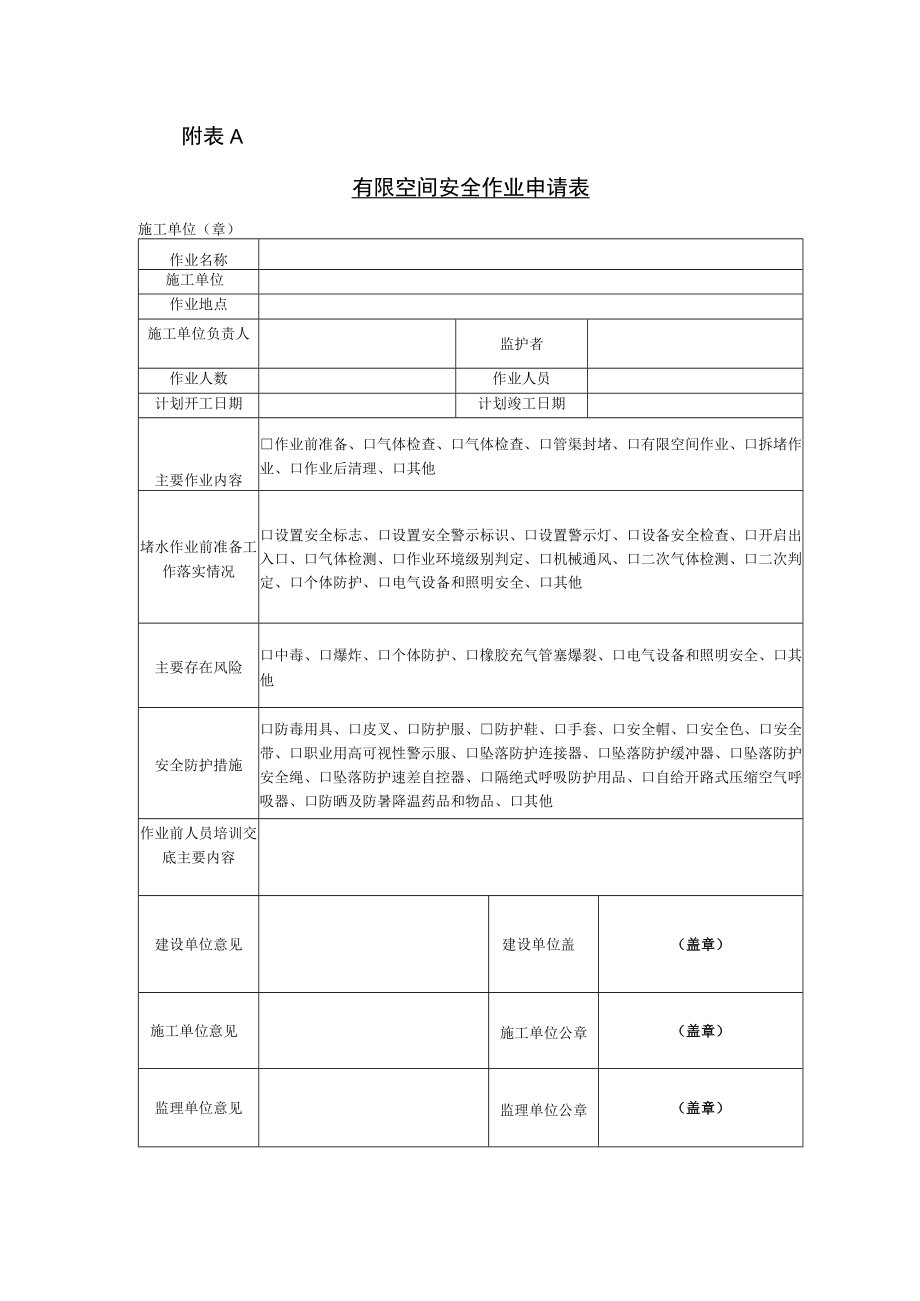 有限空间安全作业申请表、作业表、业两把锁开锁作业核查表、环境分级表、气体检测记录表.docx_第1页