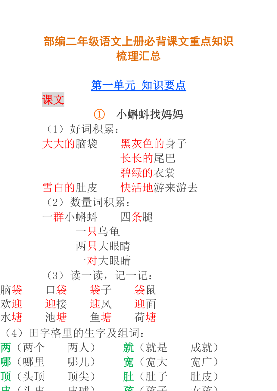 部编人教版小学二年级语文上册必背课文重点知识梳理汇总.doc_第1页