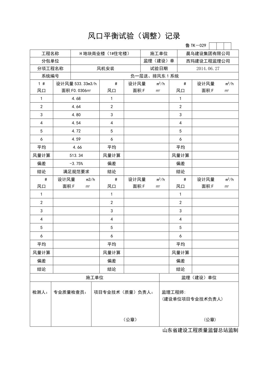 风口平衡试验(调整)记录.doc_第1页