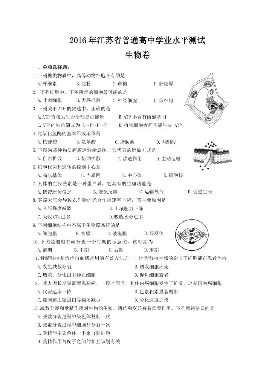 江苏省生物学业水平测试汇总.doc_第1页