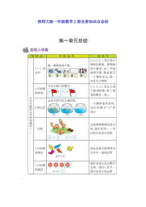 西师大版一年级数学上册全册知识点总结.docx