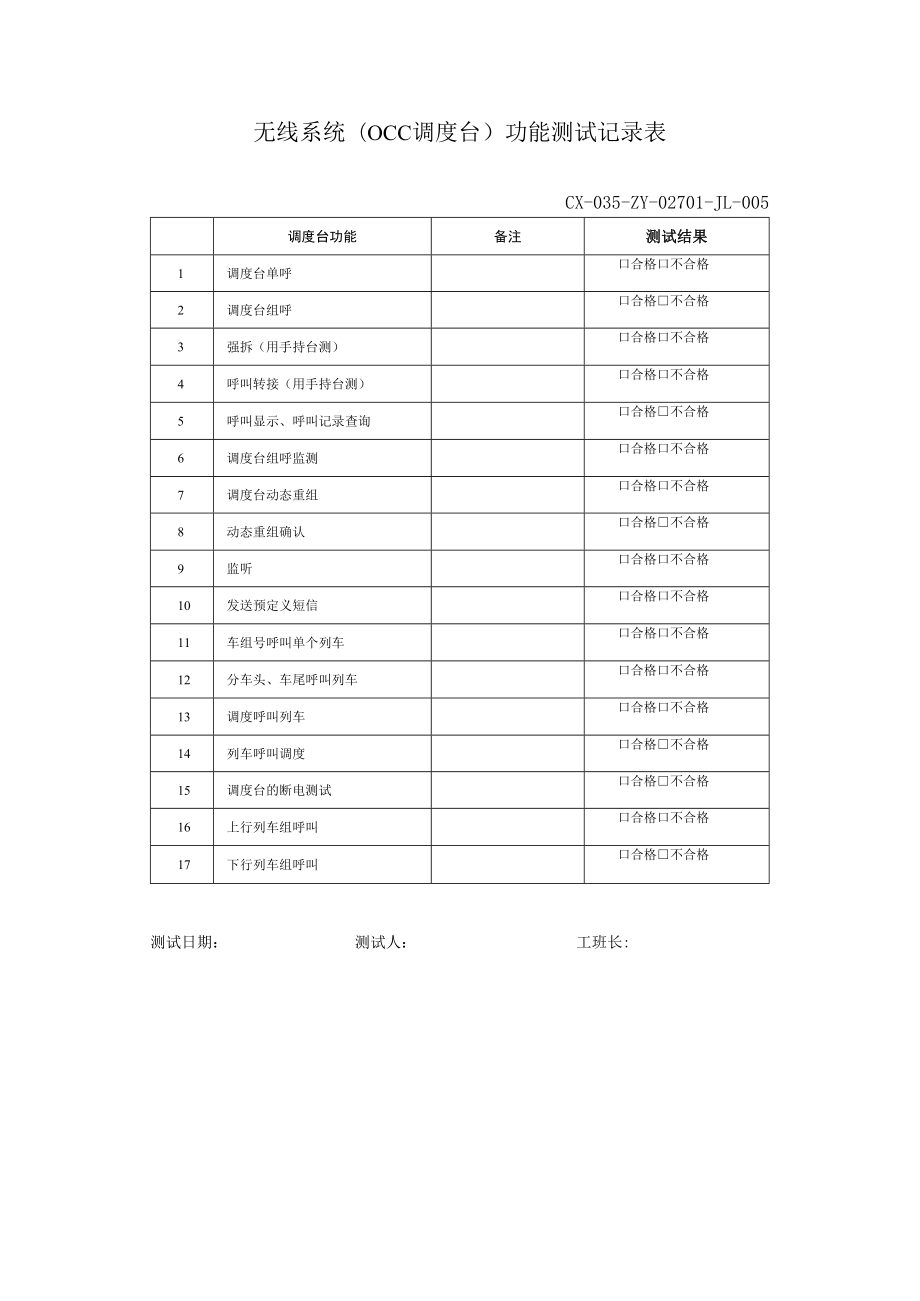 CX-035-ZY-02701-JL-005无线系统（OCC调度台）功能测试记录表.docx_第1页