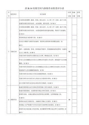 14、表B.14 安全防护（有限空间与拆除作业检查评分表）.docx