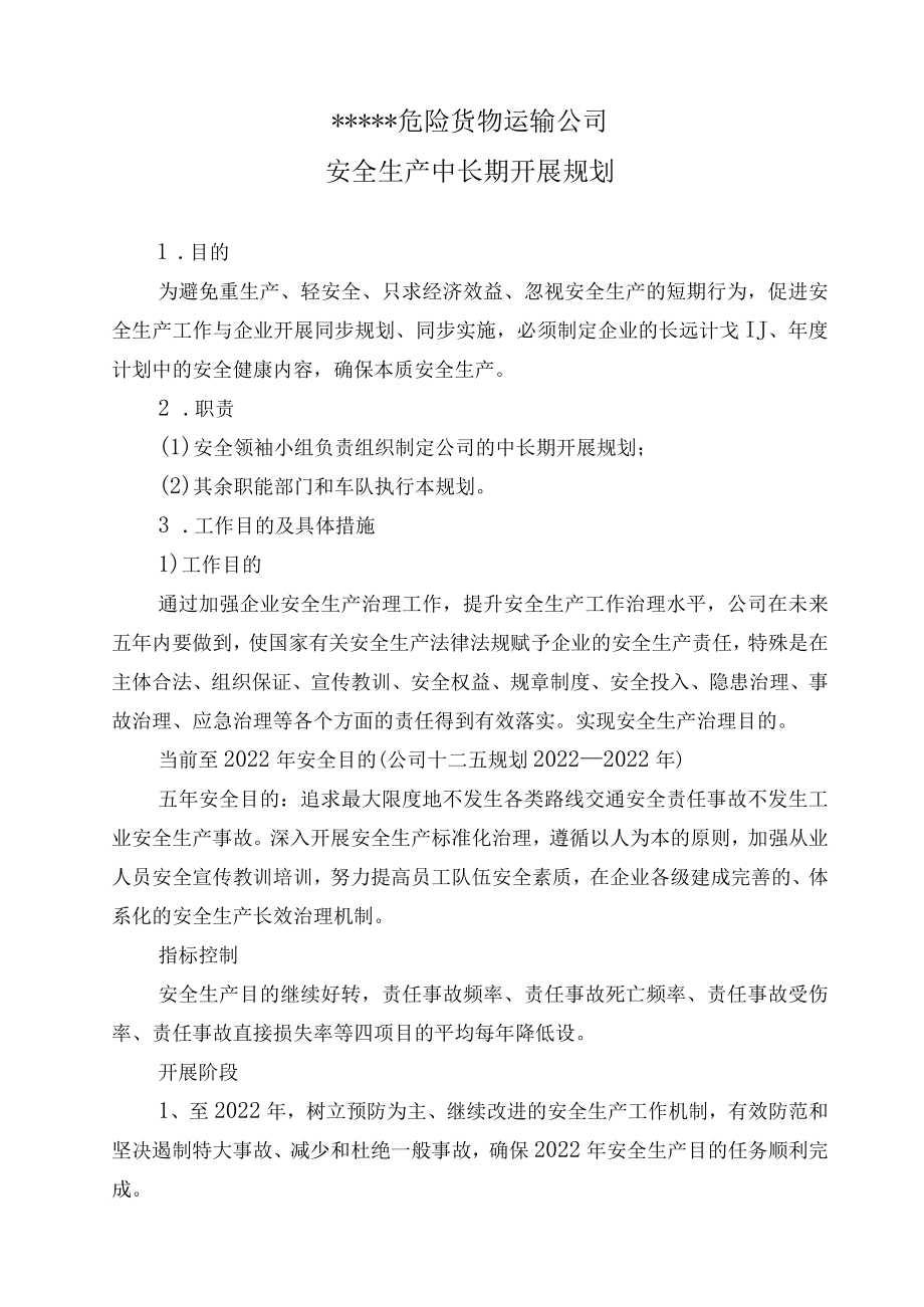 2022年危险货物运输公司中长期规划.docx_第1页