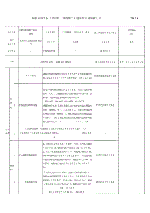 江苏新版钢筋分项工程(原材料、钢筋加工）检验批质量验收记录.docx