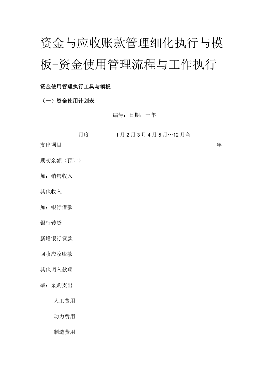 [优]资金与应收账款管理细化执行与模板-资金使用管理流程与工作执行.docx_第1页