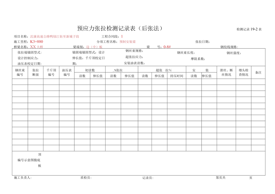 7、预应力张拉检测记录表（后张法一次张拉）.docx_第1页