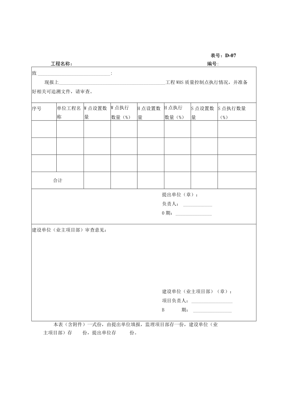 WHS质量控制点执行情况报审表.docx_第1页