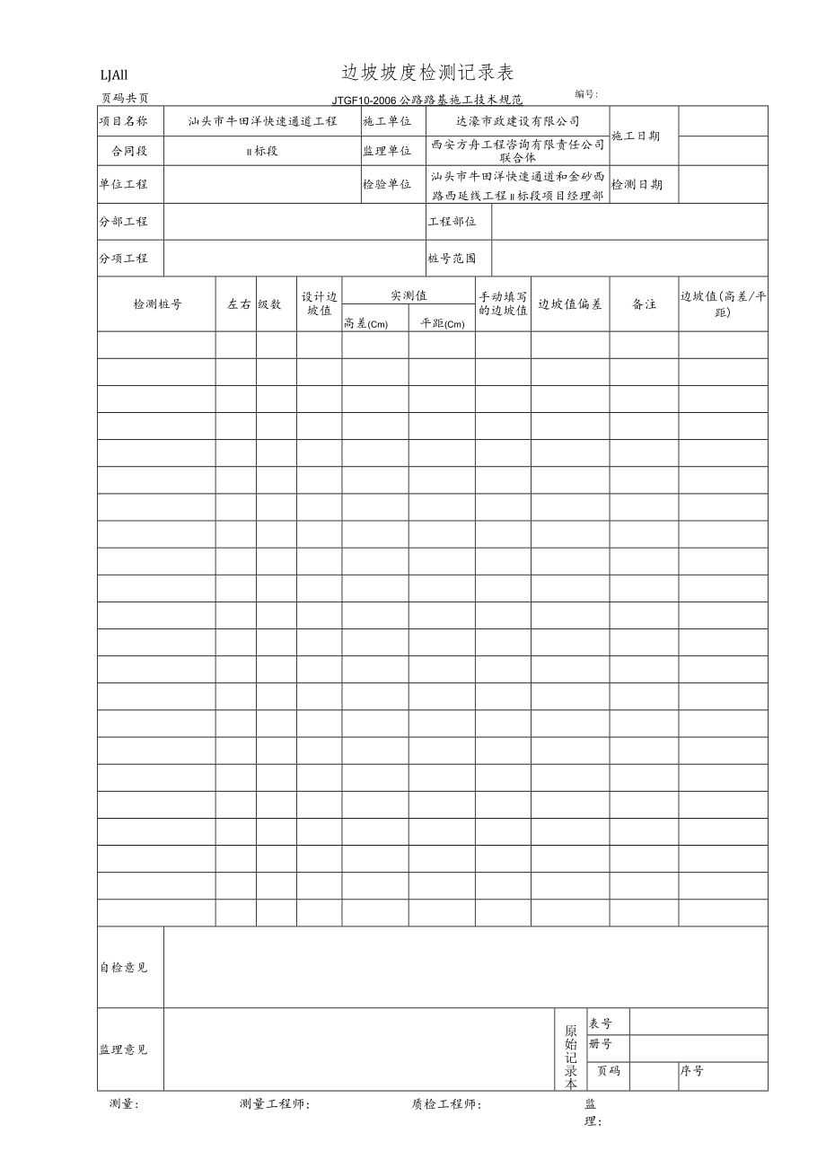 LJA11 边坡坡度检测记录表.docx_第1页