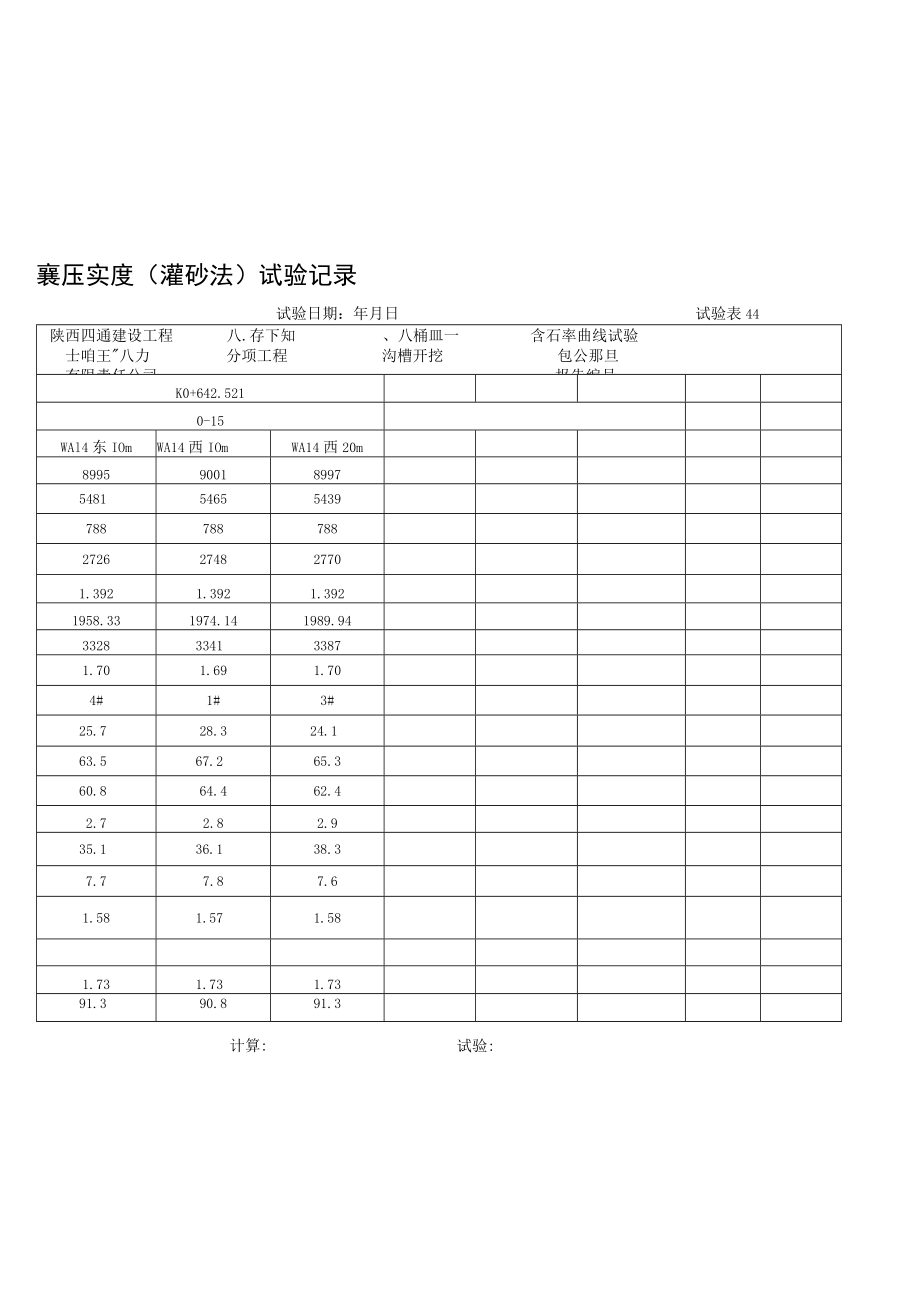 WA14预埋 灌砂法试验记录.docx_第1页