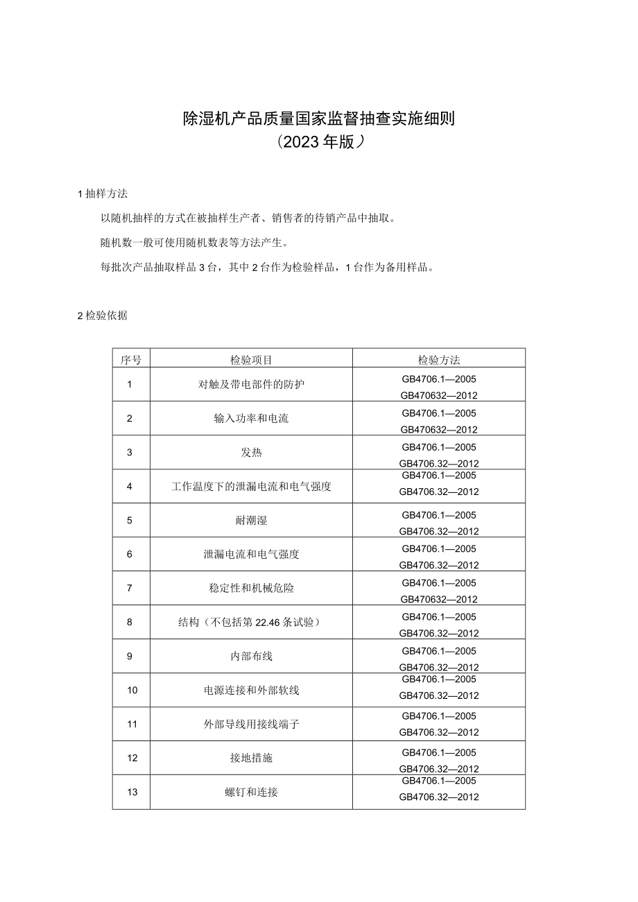 19 除湿机产品质量国家监督抽查实施细则（2023年版）.docx_第1页