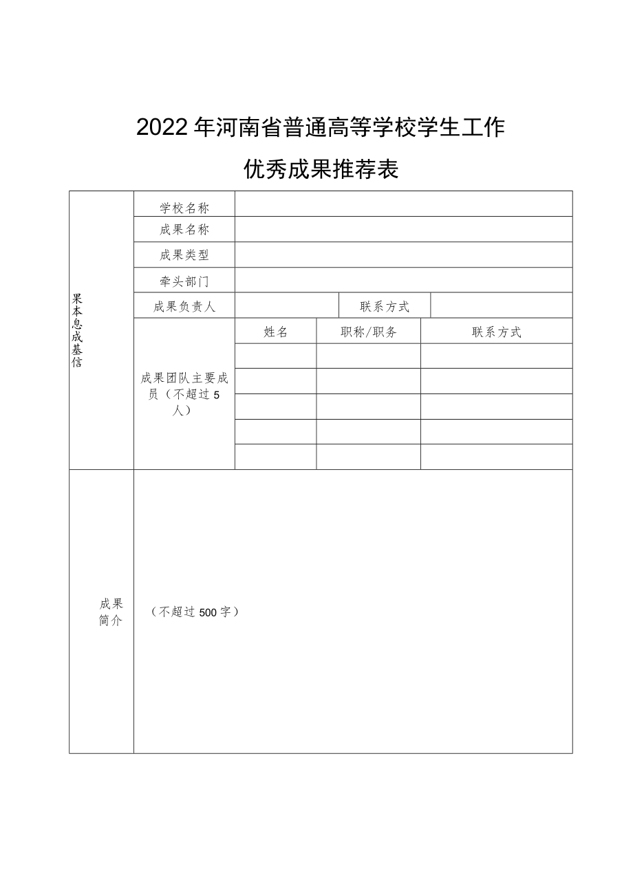 2022年河南省普通高等学校学生工作优秀成果推荐表.docx_第1页