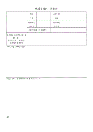 优秀乡村医生推荐表-村医项目.docx