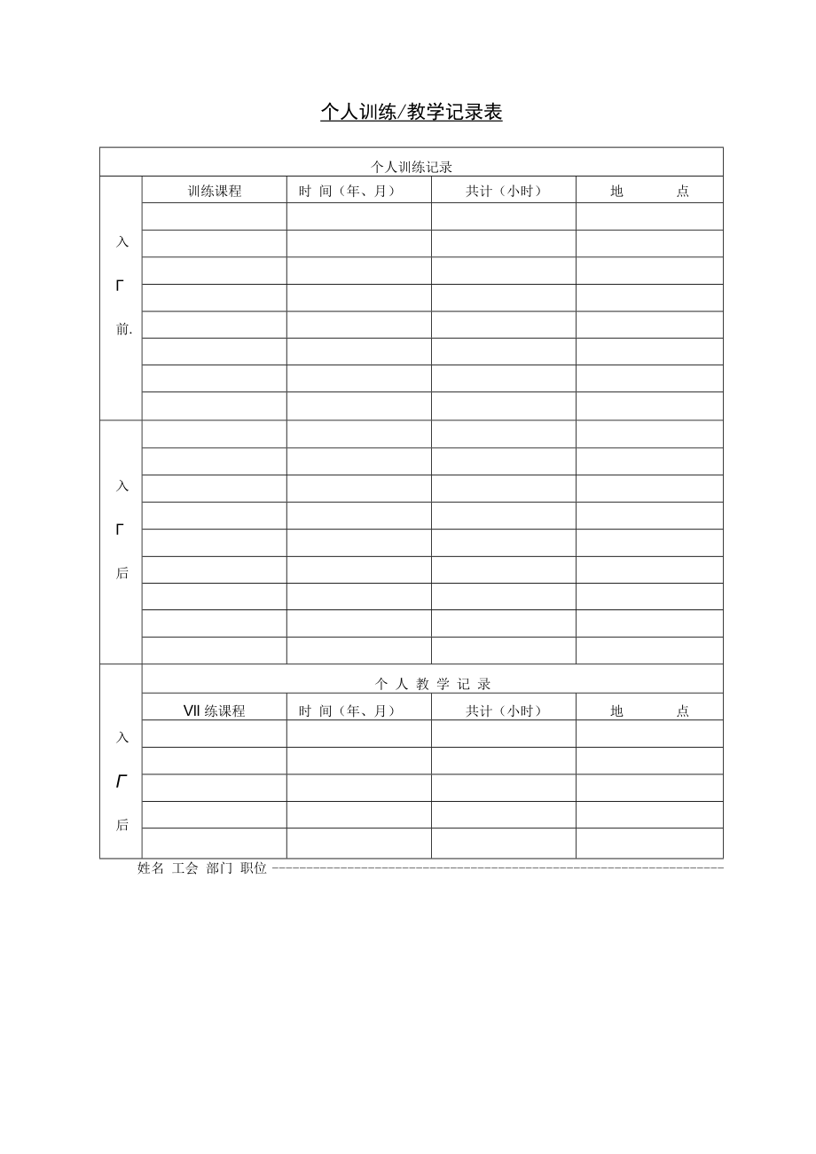 【员工培训】第十八节 个人训练教学记录表.docx_第1页