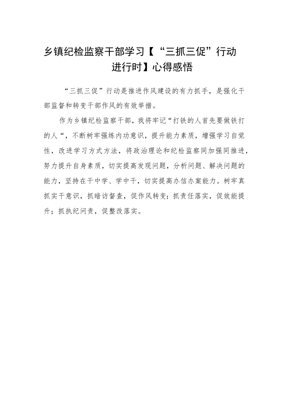 乡镇纪检监察干部学习【“三抓三促”行动进行时】心得感悟.docx_第1页