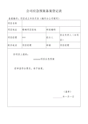 公司应急预案备案登记表（模板）.docx