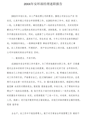 【述职】安环部经理述职报告两篇（18页）.docx