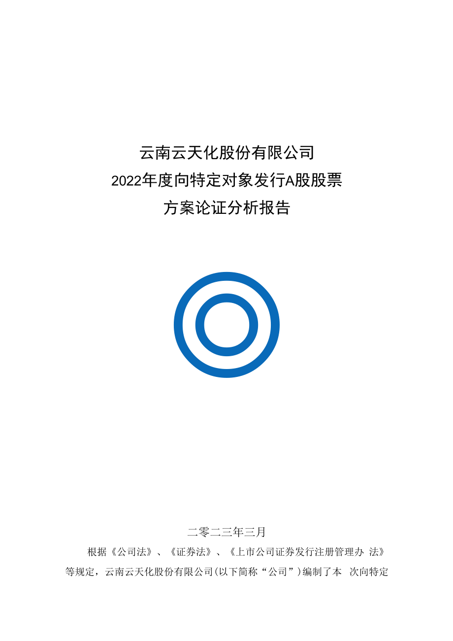 云天化2022年度向特定对象发行A股股票方案论证分析报告.docx_第1页