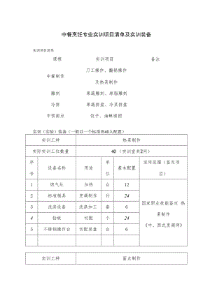 中餐烹饪专业实训项目清单及实训装备.docx