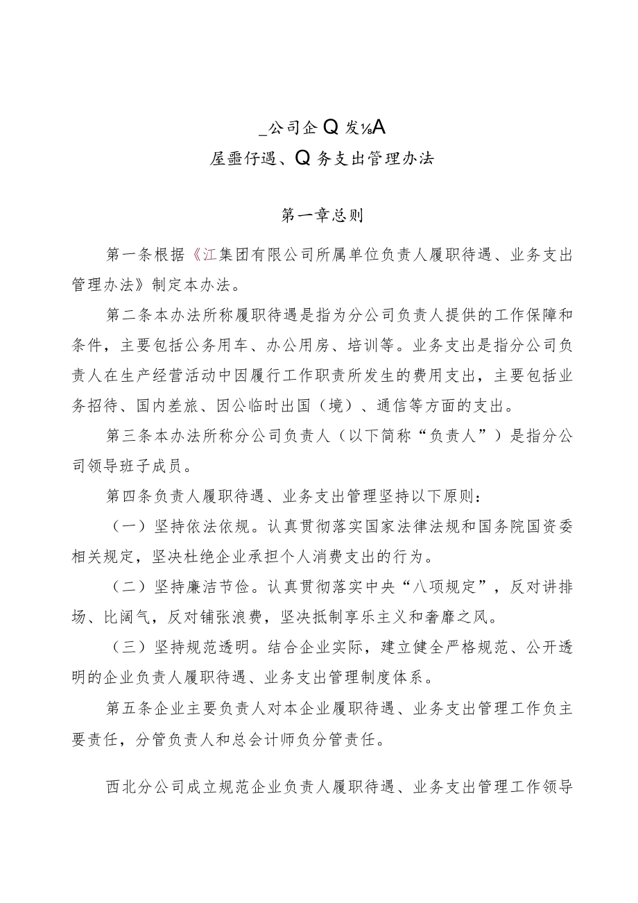 公司企业负责人履职待遇、业务支出管理办法.docx_第1页