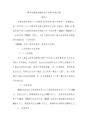 云南省派驻企业科技特派员实施方案（2023试行）.docx