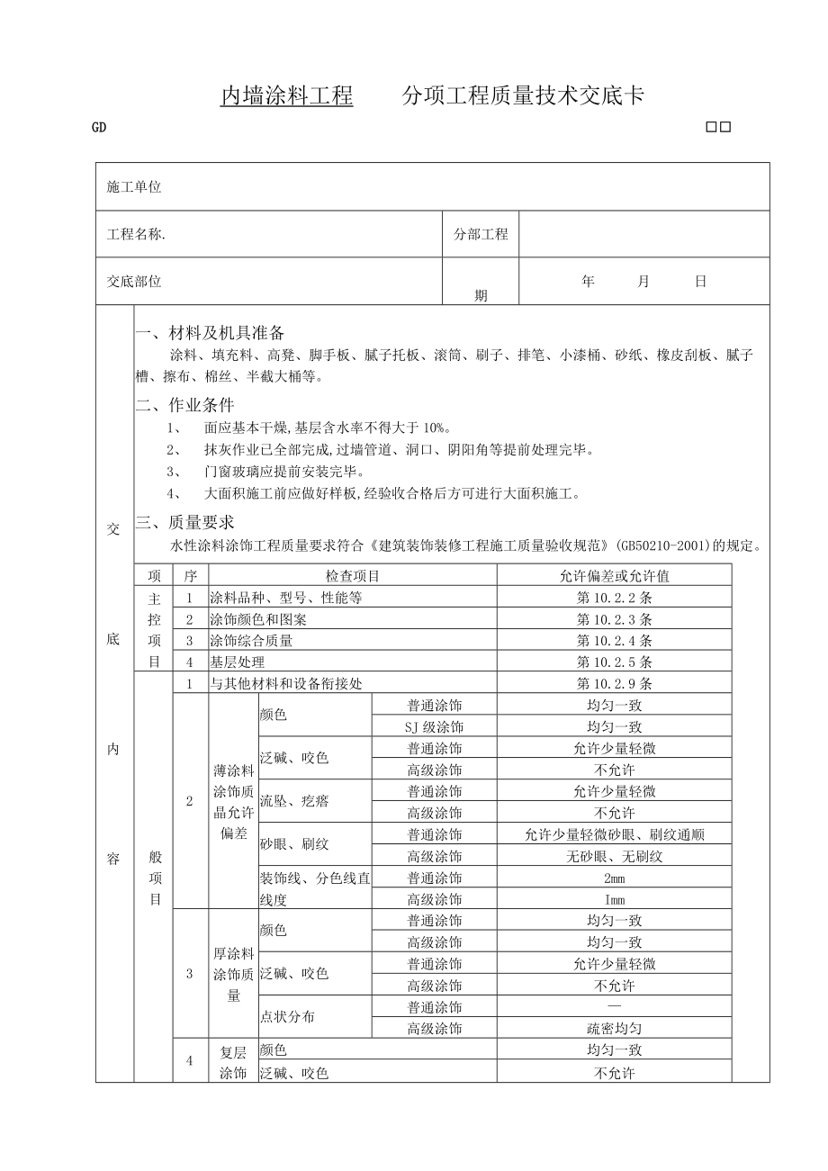 内墙涂料工程技术交底模板.docx_第1页