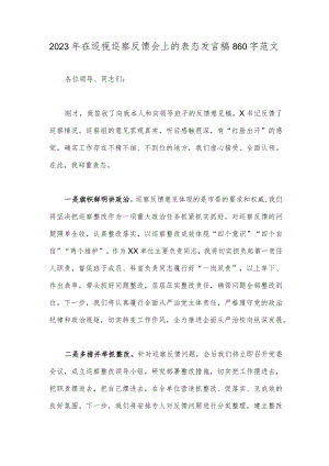 2023年在巡视巡察反馈会上的表态发言稿860字范文.docx