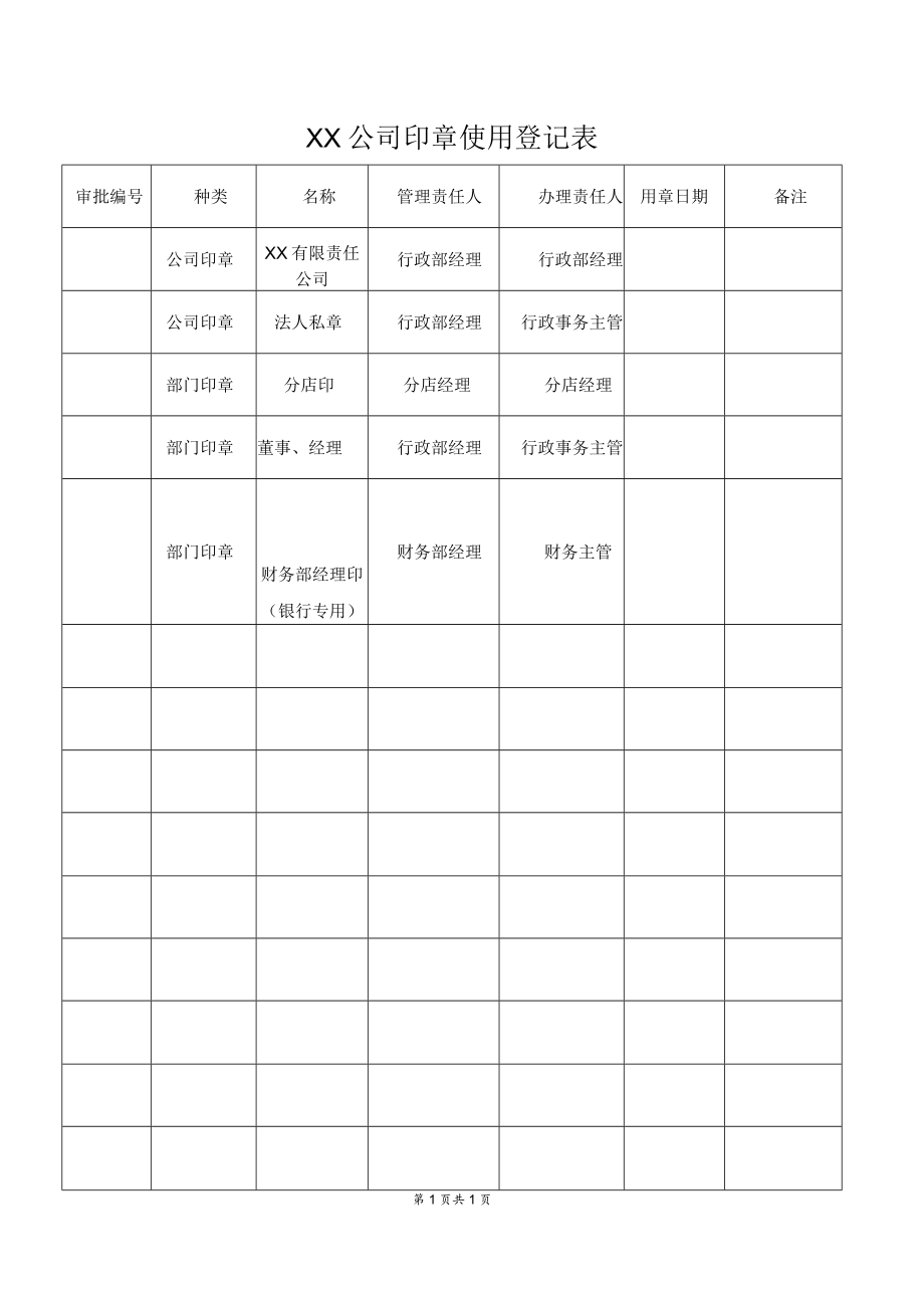 公司管理常用表格16印章使用登记表.docx_第1页