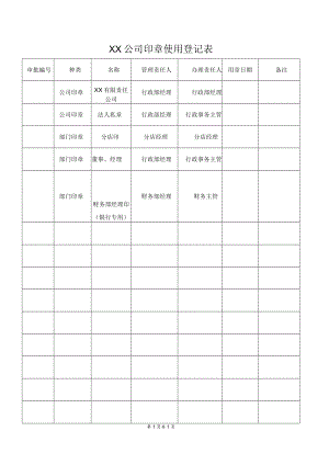 公司管理常用表格16印章使用登记表.docx