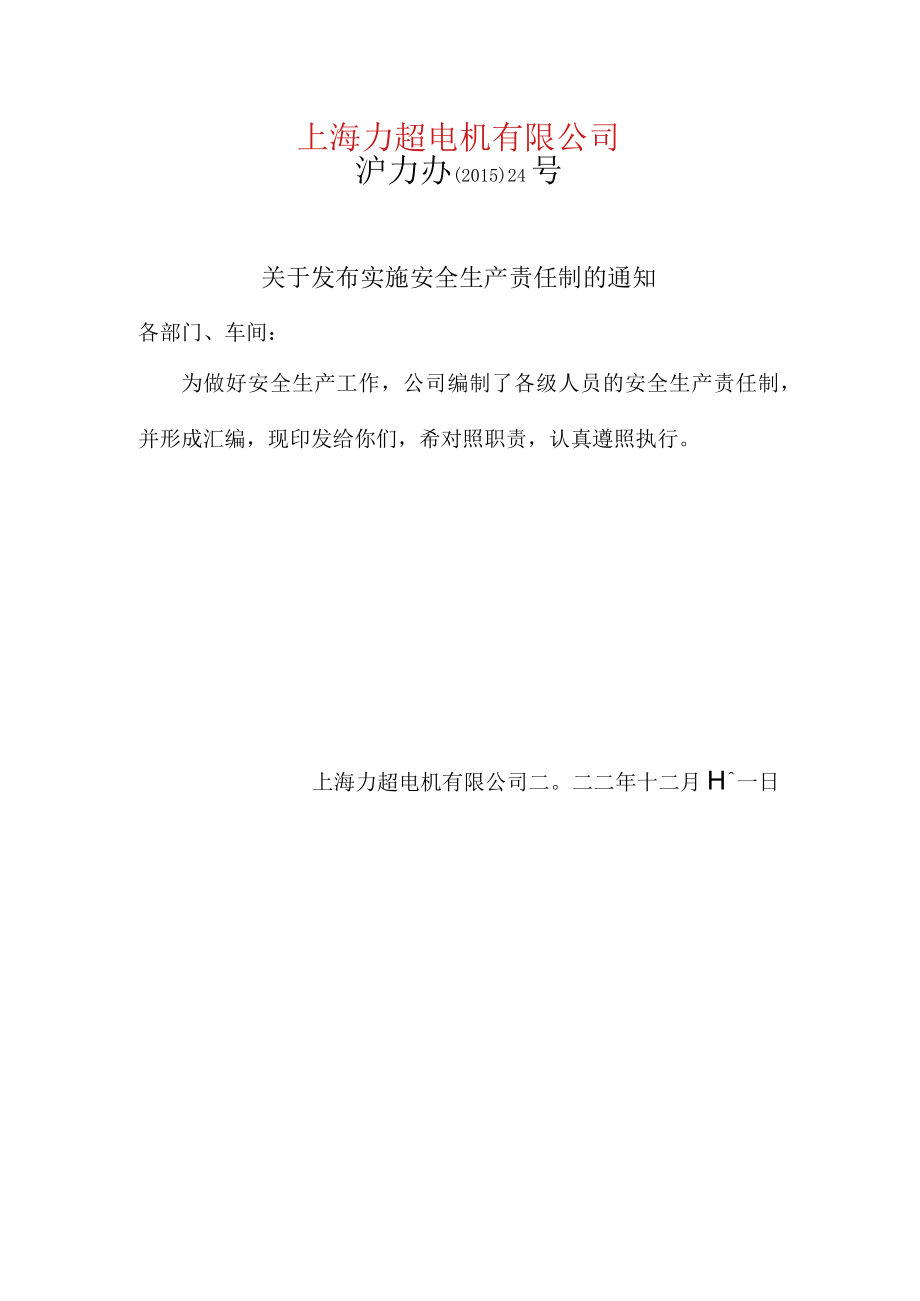 关于发布实施安全生产责任制的通知.docx_第1页