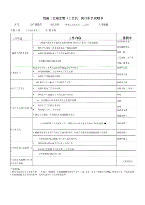 【企业生产制造部岗位职责】性能工艺组主管(工艺员)岗位职责说明书.docx