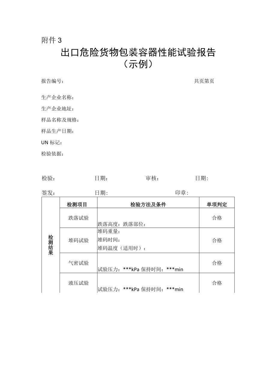 出口危险货物包装容器性能试验报告（示例）.docx_第1页