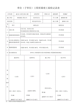 单位（子单位）工程质量竣工验收记录表.docx