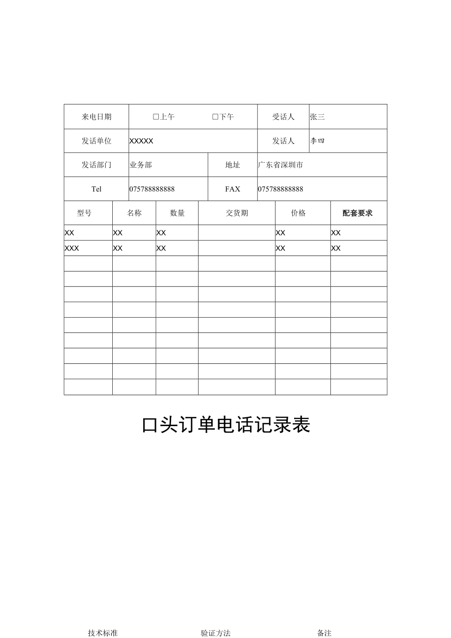 口头订单电话记录表.docx_第1页