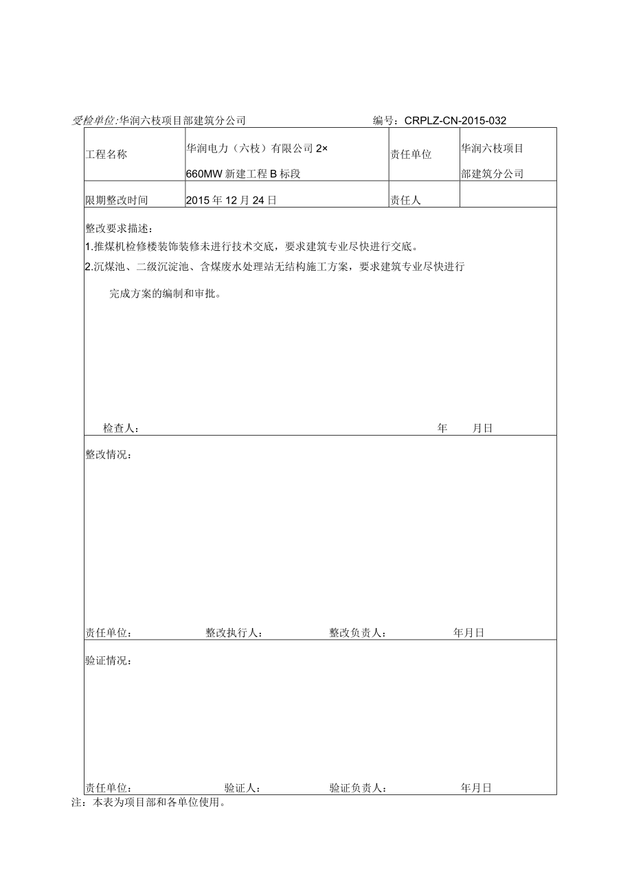 华润六枝项目部施工方案专项自查行动（12月）.docx_第2页